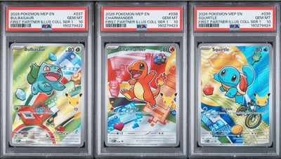 1st Partner Sequential Set - PSA 10 Bulbasaur PSA 10 Charmander PSA 10 Squirtle