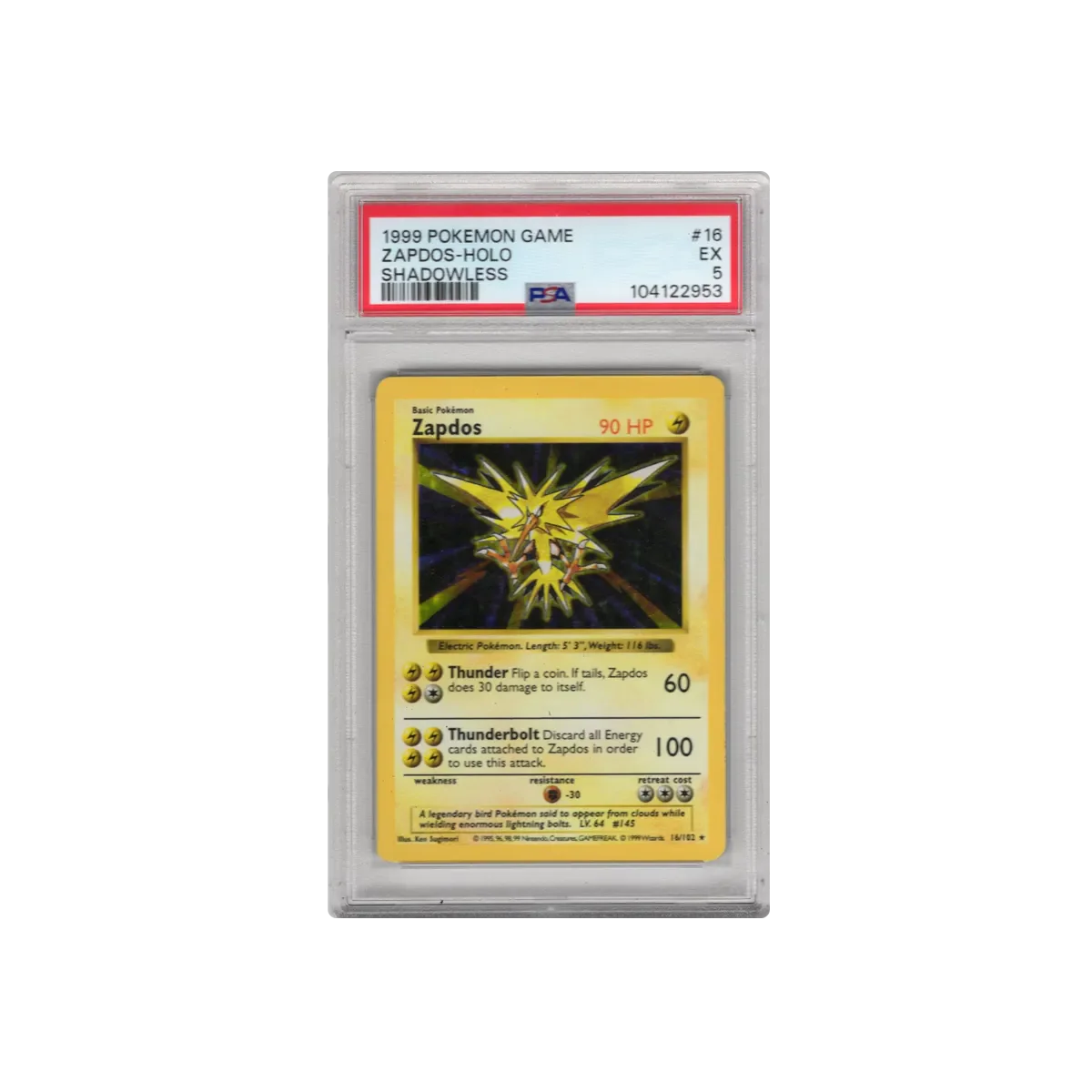 1999 Zapdos Holo Shadowless PSA 5