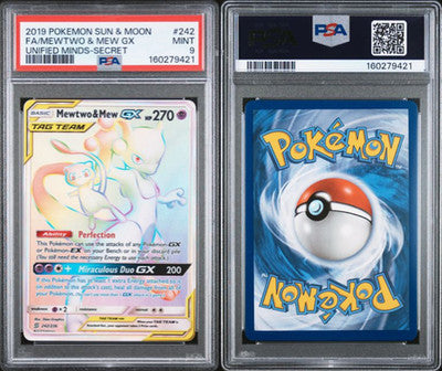 PSA 9 Mewtwo & Mew Rainbow GX 242 (Secret)  Sun & Moon Unified Minds
